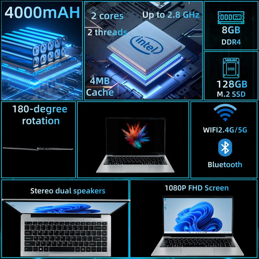14 Inch Intel N4500 8GB RAM 128GB SSD Laptop Windows 11