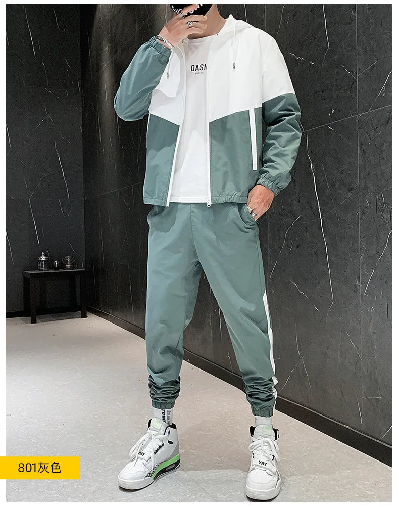 Fashion Sports Wear Men  Spring Autumn 2 Piece Zip up Tracksuit Jogger Oversize Street Active Wear Casual Gym Jacket  Sets