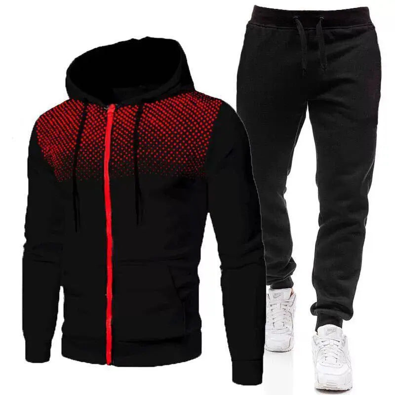 Men's 2 Piece Gym Tracksuit Gradient Dot Zip up Full Zip Closure Hoodie and Jogger Pants Athletic Jogger Kangaroo Pockets Set