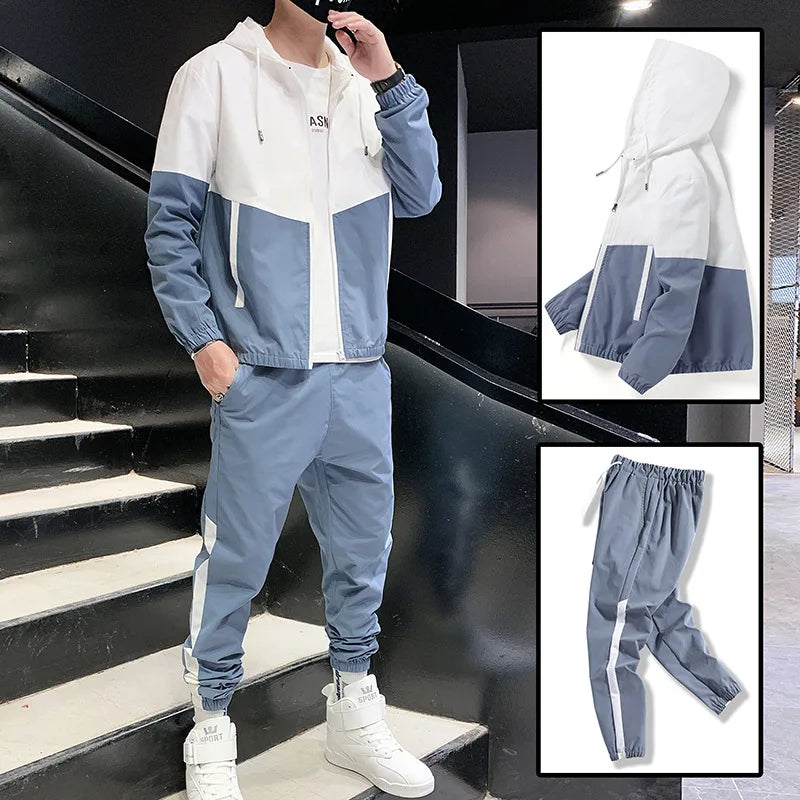 Fashion Sports Wear Men  Spring Autumn 2 Piece Zip up Tracksuit Jogger Oversize Street Active Wear Casual Gym Jacket  Sets