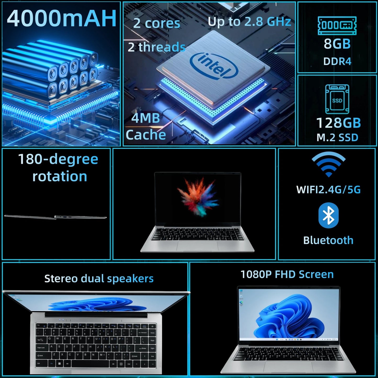 14 Inch Intel N4500 8GB RAM 128GB SSD Laptop Windows 11
