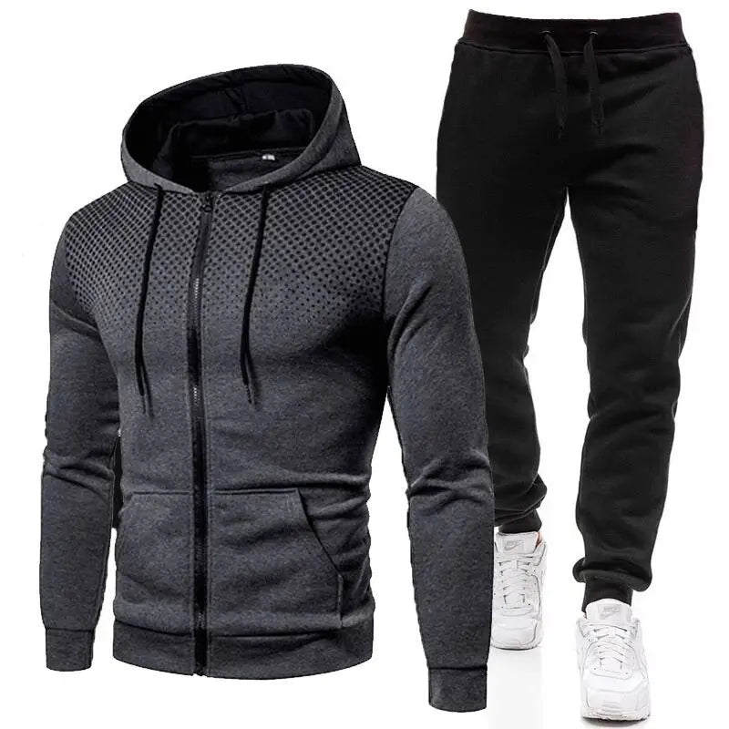 Men's 2 Piece Gym Tracksuit Gradient Dot Zip up Full Zip Closure Hoodie and Jogger Pants Athletic Jogger Kangaroo Pockets Set