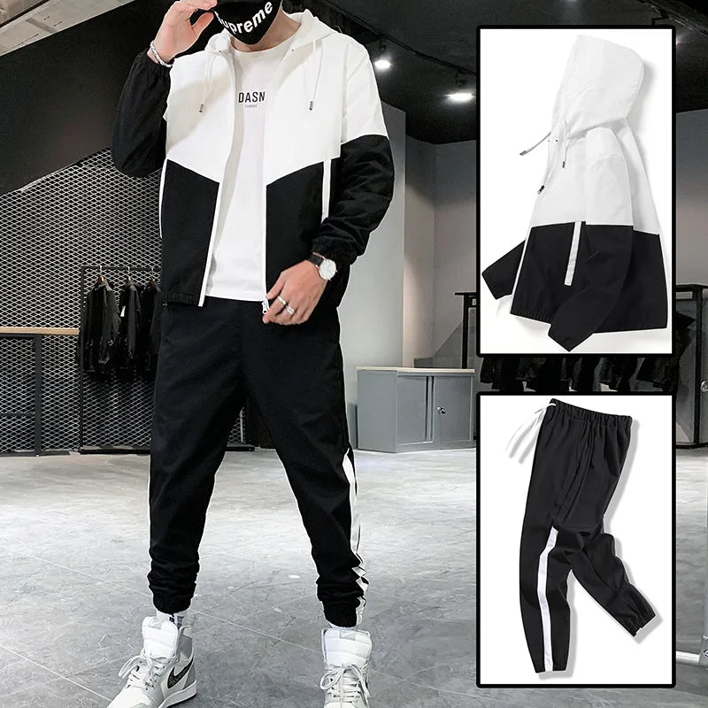 Fashion Sports Wear Men  Spring Autumn 2 Piece Zip up Tracksuit Jogger Oversize Street Active Wear Casual Gym Jacket  Sets