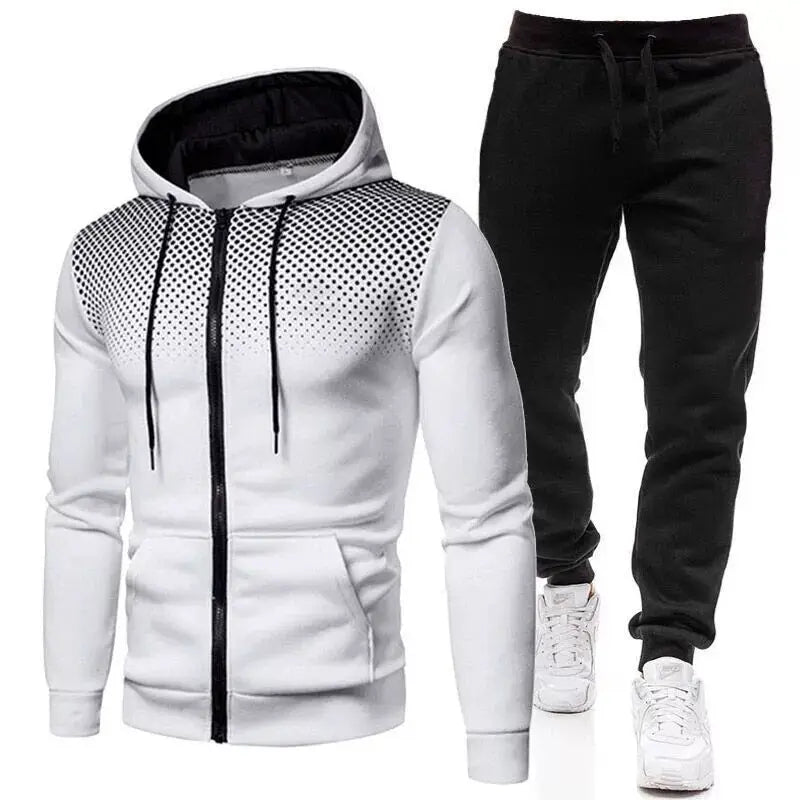 Men's 2 Piece Gym Tracksuit Gradient Dot Zip up Full Zip Closure Hoodie and Jogger Pants Athletic Jogger Kangaroo Pockets Set