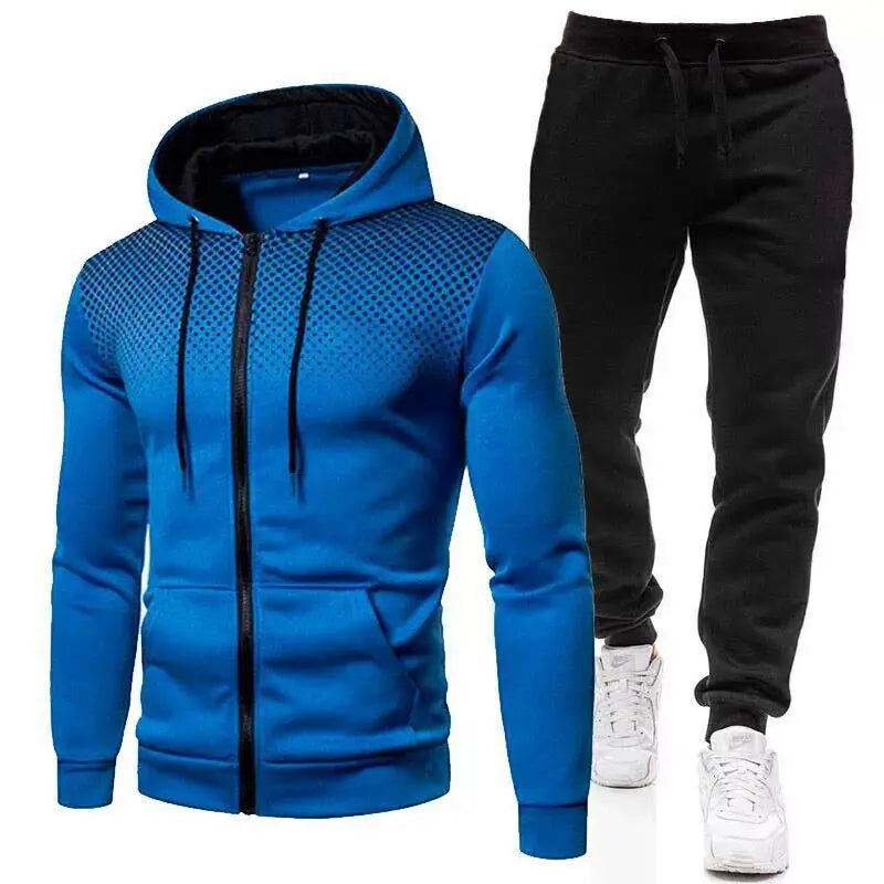 Men's 2 Piece Gym Tracksuit Gradient Dot Zip up Full Zip Closure Hoodie and Jogger Pants Athletic Jogger Kangaroo Pockets Set