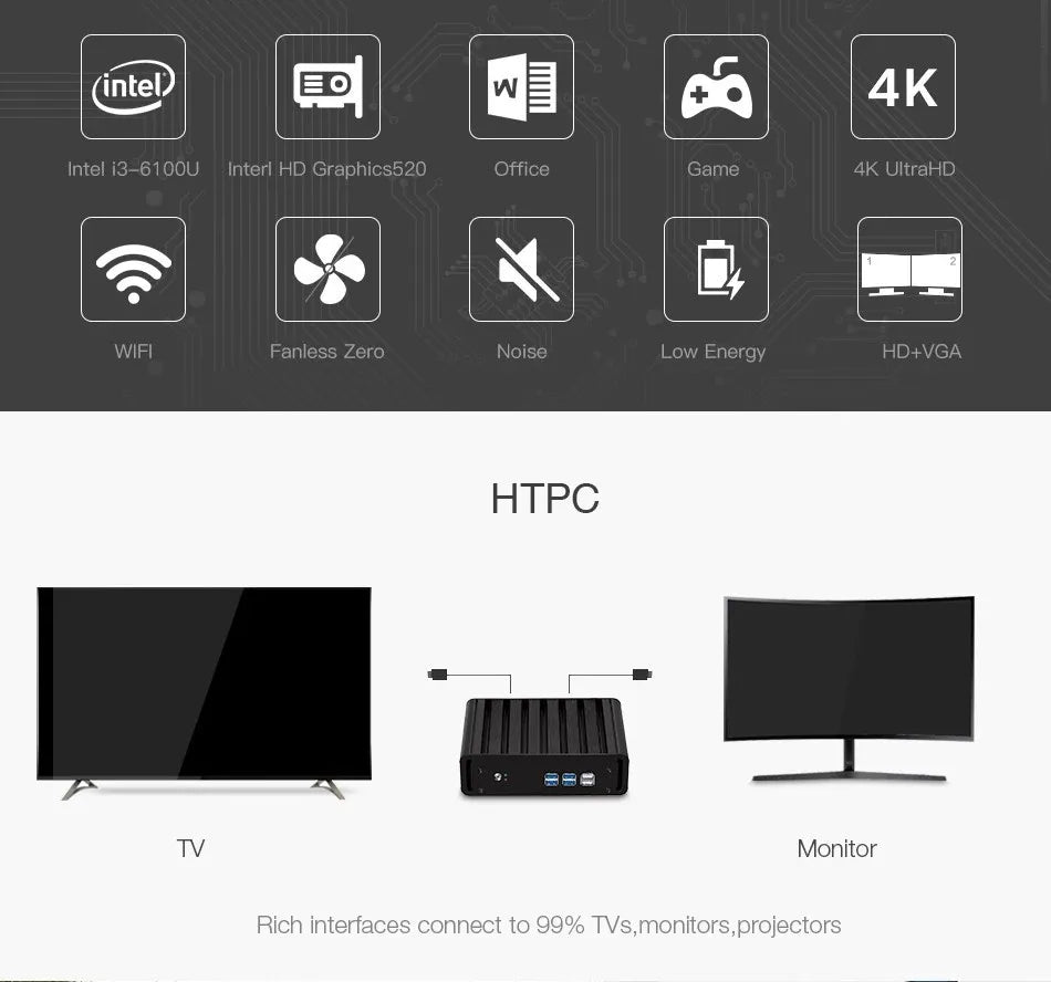XCY Fanless Mini PC Intel Core I3 I5 I7 DDR3 RAM Single RJ45 LAN Ethernet USB2.0 USB3.0 Win10 Linux Micro Computer