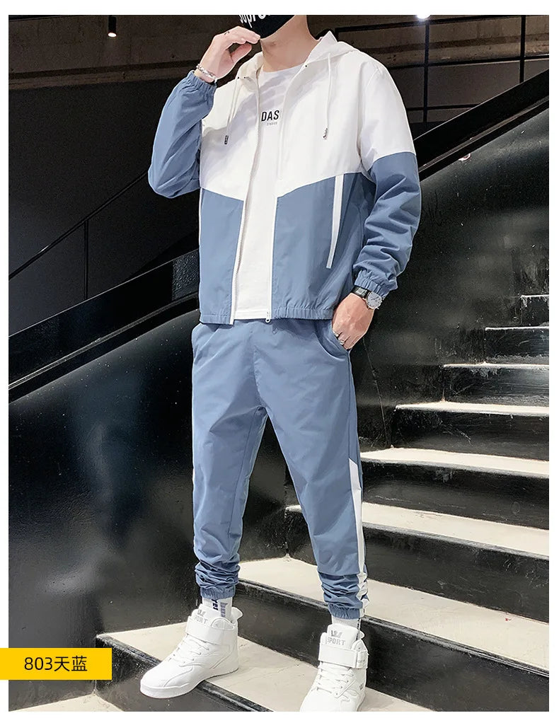 Fashion Sports Wear Men  Spring Autumn 2 Piece Zip up Tracksuit Jogger Oversize Street Active Wear Casual Gym Jacket  Sets