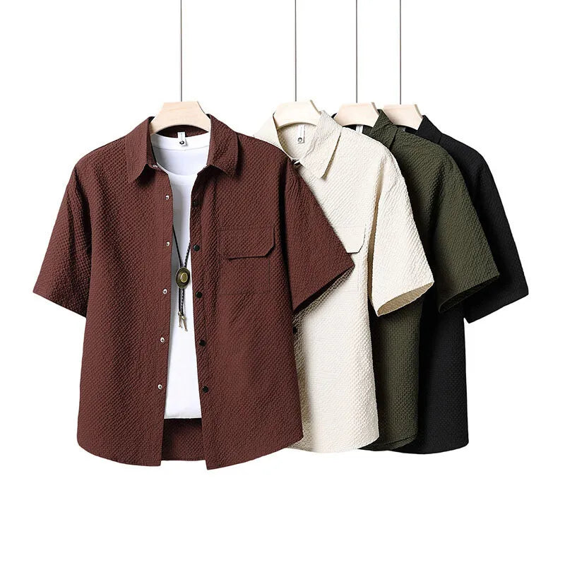 Support Customization of One Item Summer Casual Fashion Solid Color Short Sleeved Shirt Set, Shirt Shorts Two-piece Set